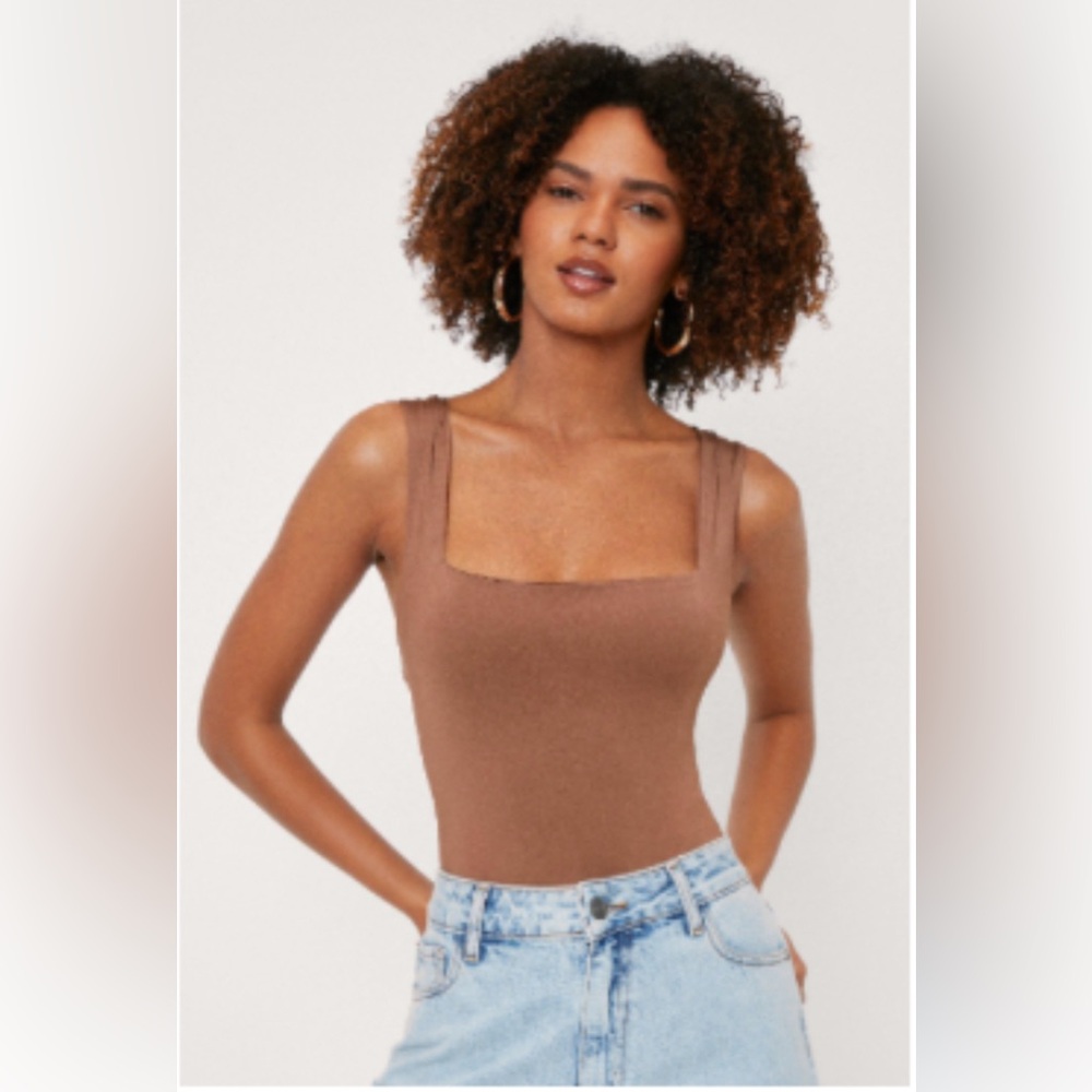 Nasty Gal Brown Square Neck Body Suit Size 12
